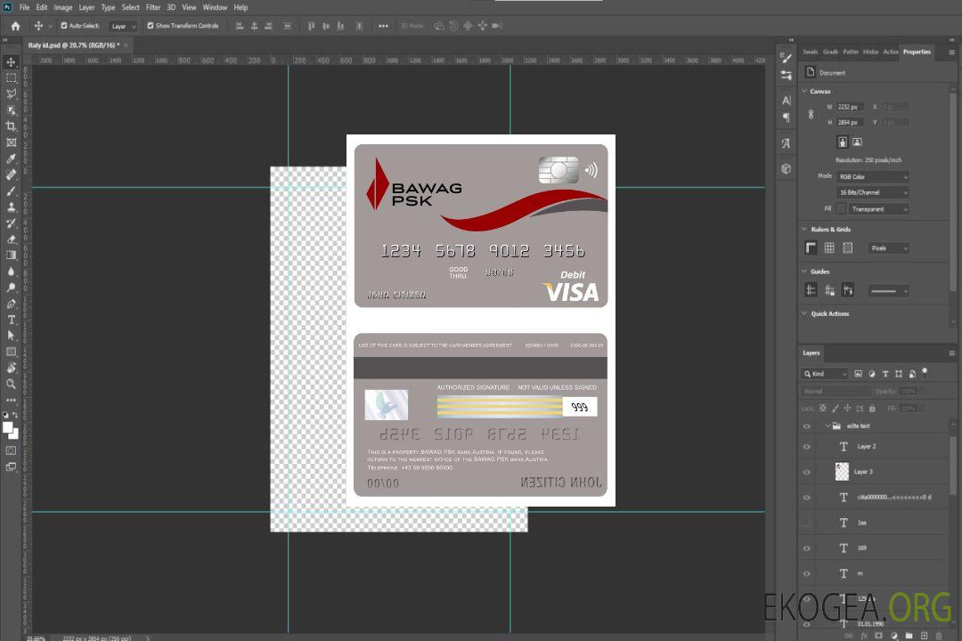 Autriche Bawag PSK carte visa bancaire template